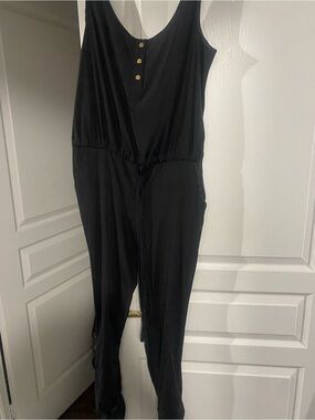 Marciano Black Sleeveless Jumpsuit with Gold Buttons